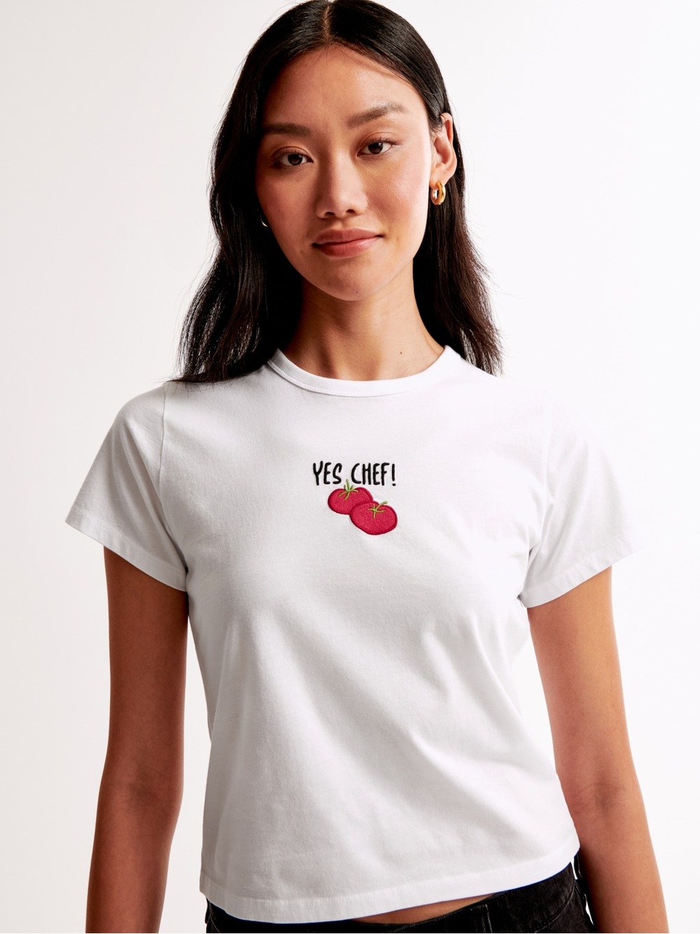 Abercrombie & Fitch White 'Yes Chef' Tomato Graphic Skimming Tee